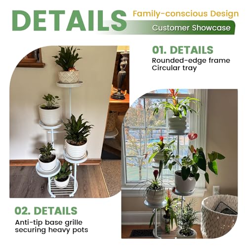 TOSKING 5-Tier Metal Plant Stand, Anti-Tip Round Base for Pots, Child & Pet Friendly, Space Saving Corner Shelf Flower Pot for Indoor Outdoor Use, Living Room Balcony Patio Garden (White, 38in) - color: White, size: 5tier Rd Base