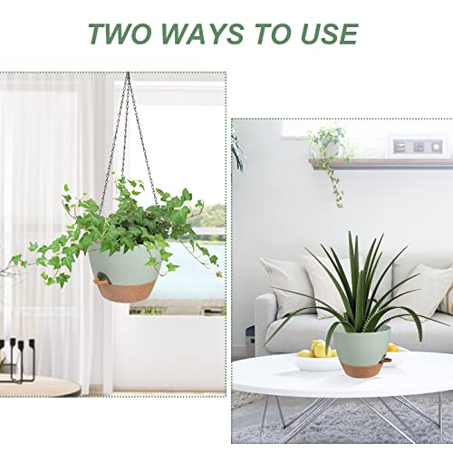 Vanslogreen Hanging Planters for Indoor Outdoor Plants, 2 Pack Self Watering Hanging Pot with Drainage Holes & Removable Tray (Green, 10'') - color: Green, size: 10''