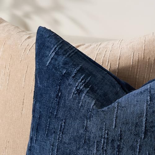 Set of 2 Summer Decorative Throw Pillow Cover 18x18, Solid Farmhouse Neutral Cushion Covers with Hidden Zipper, Soft Textured Throw Pillows for Bedroom Living Room Couch, Blue - color: Blue, size: 18" x 18" (Pack of 2)