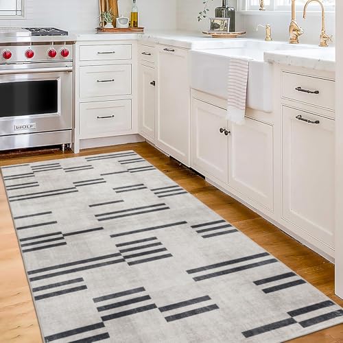ReaLife Rugs Machine Washable Area Rug Runner - Living Room Bedroom Bathroom Kitchen Entryway Office -Non-Slip Baking Low Pile Stain Resistant Premium - Modern Geometric Loki-Beige & Black 2'6" x 6' - color: Loki - Beige Black, size: 2'6" x 6' (Rectangula