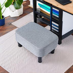 IBUYKE 16.54" Small Footstool Linen Fabric Pouf Ottoman Footrest Modern Home Bedroom Rectangular Stool, with Padded Seat Pine Wood Legs, Gray Blue RF-BD214-D
