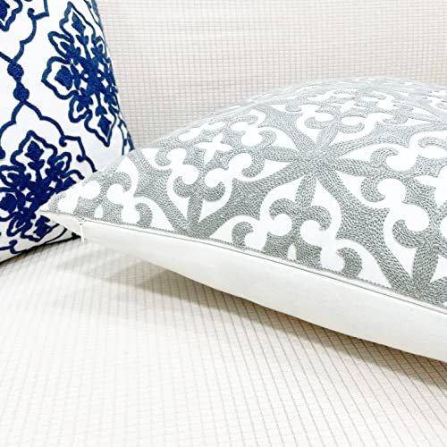 Slow Cow Embroidery Decorative Throw Pillow Cover Grey Kaleidoscope Design Pattern Cushion Cover 18 x 18 Inches - color: Grey Farmhouse Flower, size: 18" x 18" (Pack of 1)