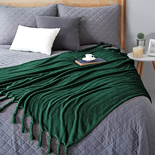 Homiest Fleece Throw Blanket with Fringe, Soft & Cozy Flannel Emerald Green Blanket, Lightweight Decorative Blanket for Sofa Bed Chair All Season (Forest Green, 50 x 60 Inch) - color: Forest Green