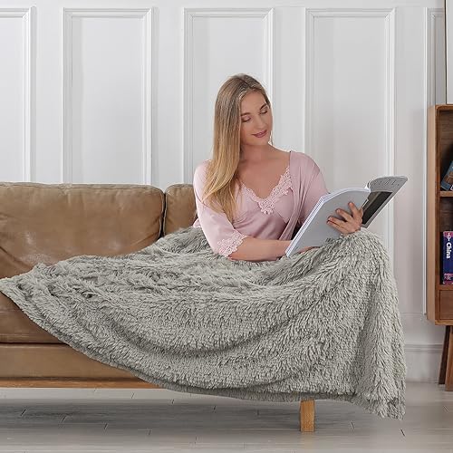 Tuddrom Decorative Extra Soft Faux Fur Blanket Twin Size 70" x 78",Solid Reversible Fuzzy Fluffy Cozy Plush Fleece Comfy Microfiber Blanket for Couch Sofa Bed,Quiet Grey - color: Quiet Grey, size: Twin-70" x 78"