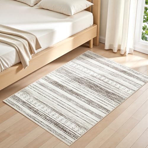 Tortania Area Rug Living Room Rugs - 3x5 Washable Large Soft Neutral Boho Moroccan Bohemian Farmhouse Rug Indoor Floor Carpet for Bedroom Under Dining Table Home Office Decor - Cream Brown - color: Cream/Brown, size: 3' x 5' (Rectangular)