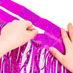 Magenta Tinsel Curtain Party Backdrop - GREATRIL Foil Fringe Curtain Photo Booth Streamers for Bachelorette Party Engagement Bridal Shower 2 PCS - color: Magenta