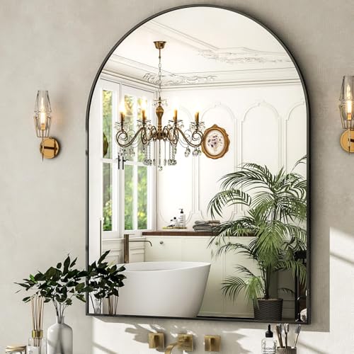 HARRITPURE Arched Wall Mirror – 30"x40" Arch Bathroom Mirror Metal Frame Vanity Mirror for Bedroom, Entryway Dresser Decor, Black - color: Black-1pcs, size: 40"L x 30"W