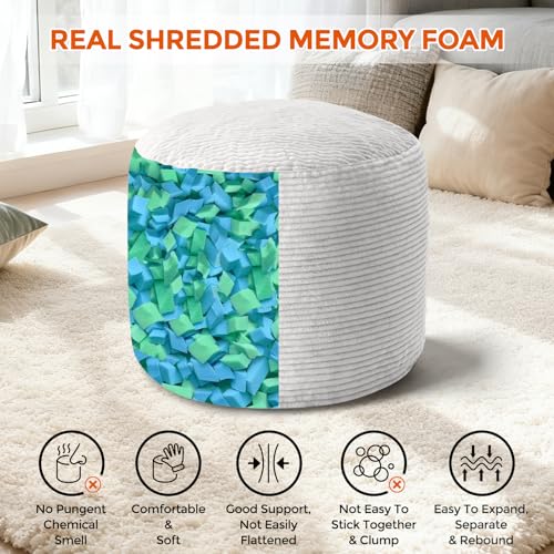 Round Pouf Ottoman Foot Rest, Pre-Stuffed Footrest Ottoman with Odorless Shredded Memory Foam, Soft Corduroy Floor Pouf for Living Room, Bedroom, Cozy Home Decor, Grey - color: Grey, size: 20"D x 20"W x 15"H