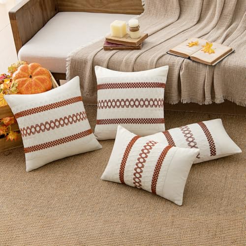 MIULEE Set of 2 Burnt Orange Decorative Lumbar Pillow Covers 12x20 Inch Farmhouse Rustic Boho Couch Throw Pillows Modern Cushion Covers Retro Cute Macrame Woven Home Decor for Bed Sofa Chair - color: Burnt Orange, size: 20" x 12" (Pack of 2)