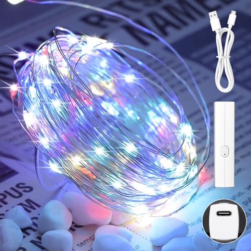 Lakumu 33FT 100LED Multicolor Fairy Lights, Rechargeable Battery Operated String Lights with Timer, 8 Modes Waterproof Mini Twinkle Lights for Bedroom Dorm Garden Wedding Party Centerpiece Table Decor - color: Multicolor, size: 33FT