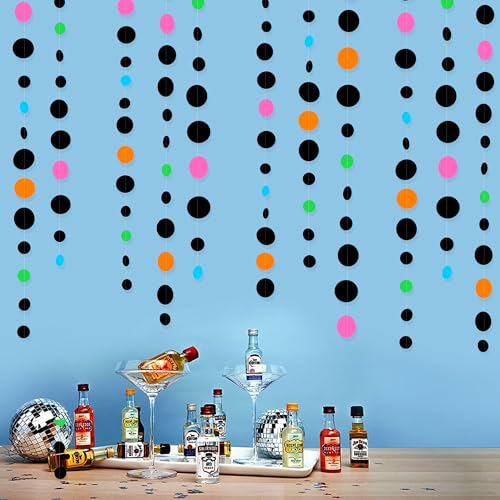 Black and Colorful Circle Dots Hanging Paper Streamer Black Multi-Color Polka Dot Banner for Birthday Bachelorette Wedding Baby Shower Fiesta Disco Halloween Party Decorations Supplies - color: Colorful Black