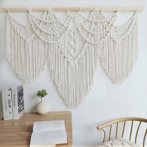 Achart Macrame Wall Hanging Large- Boho Wall Decor- large wall art- Wall Decor Living Room- Macrame Tapestry Boho Decor for Bedroom (Beige-Fringe) - color: Beige-Fringe
