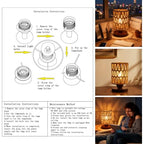 Handmade Rattan Lamp Farmhouse Table Lamp for Bedroom, Rustic Woven Lamps for Night Stands with Warm White LED Bulb, Boho-Inspired Boho Lamp for Living Room Kitchen Nook, 12cm Shade 20cm Height - color: Farmhouse