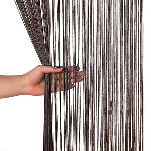 HSYLYM Spaghetti String Curtains for Doorways Privacy Door Frame Tassel Hippy Wall Kitchen Hallway Boho Fringe Curtain Hanging Door Room Dividers Decor 1 Panel（39×110in/100×280cm,Coffee） - color: Coffee, size: 39"W x 110"L (Pack of 1)