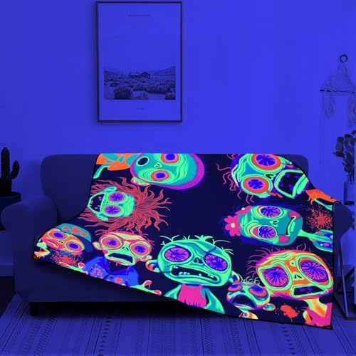 Blacklight Horror Throw Blankets UV Reactive Zombie Throw Blanket Glow in the Dark Under Black Lights Game Room Decor Soft Throw Gifts 59x51 Inches - color: Bl Zombies