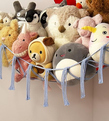 mirolam Stuffed Animal Storage Hammock Large Toy Hammock Net for Stuffed Animals Corner - Blue Plush Stitch Stuff Huggy Wuggy Toy Storage Room Decor - color: BabyBlue, size: Standard(41.5"L x 55.2"W x 41.5"H)