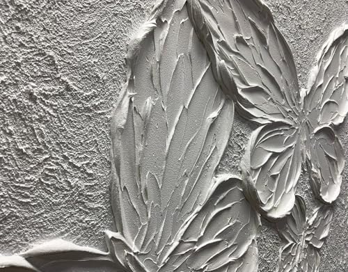 Boiee Art,30x45Inch Handmade Textured Acrylic Canvas Wall Art Creamy White Butterfly Paintings Abstract Decorative Artwork Stretched and Framed Ready to Hang for Wall - color: Pure White, size: 30"L x 45"W
