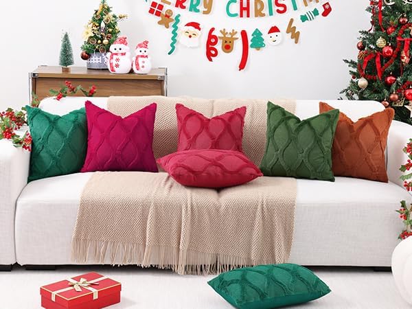 decorUhome Spring Euro Sham Throw Pillow Covers 26x26 Inch Set of 2, Soft Plush Faux Fur Wool Burgundy Accent Couch Pillow Covers for Modern Farmhouse Bed Sofa Living Room