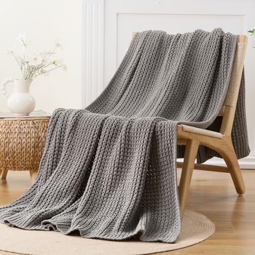 Bunnikins & Clover Light Grey Throw Blanket for Couch, Soft Knitted Chenille Throw Blanket for Sofa, Chair, Living Room, Cozy Gray Throw Blankets for Bed, 50"x60" - color: Grey, size: 50"x60"
