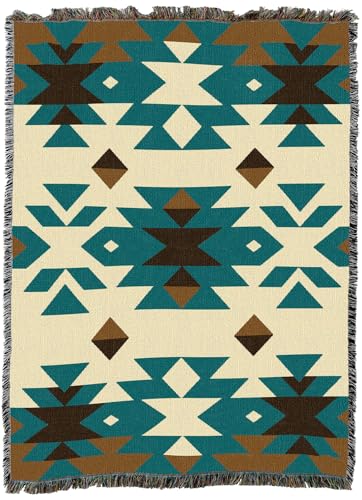 Pure Country Weavers Desert Diamonds Teal - Western Tapestry Throw Blanket Woven from Cotton - Made in The USA (72x54) - color: Desert Diamonds Teal