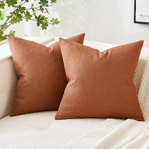 MIULEE Pack of 2 Decorative Linen Burlap Pillow Covers Farmhouse Boho Accent Pillowcases for Sofa Car Couch Bedroom Living Room Decor 18x18 Inch Rust - color: Rust, size: 18" x 18" (Pack of 2)