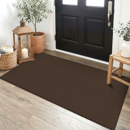 EARTHALL Woven Runner Rug 2x4 Ft Washable Runners for Hallways Cotton Non Slip Eentryway Runner Braided Indoor Floor Carpet for Kitchen, Hallway, Kitchen, Doormat, Brown - color: Brown/Coffee, size: 2' x 4' (Runner)