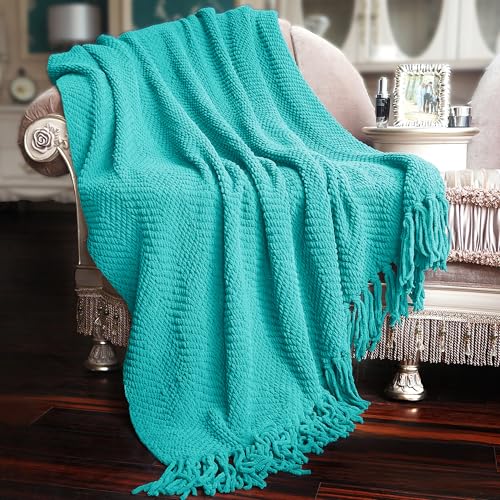 Home Soft Things Blue Throw Blanket Knitted Tweed Throw 50'' x 60'', Baltic Blue, Super Soft Cozy Warm Comfortable Breathable Throw for Living Room Chair Couch Bed Sofa Bedroom Home Décor - color: Baltic Blue, size: 50 in x 60 in