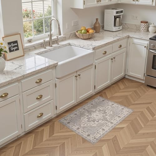 Tortania Area Rug 2x3 Doormat - Washable Vintage Oriental Farmhouse Soft Thin Indoor Carpet for Living Room Bedroom Hallway Entryway Kitchen - Taupe Brown - color: Taupe Brown, size: 2' x 3' (Rectangular)