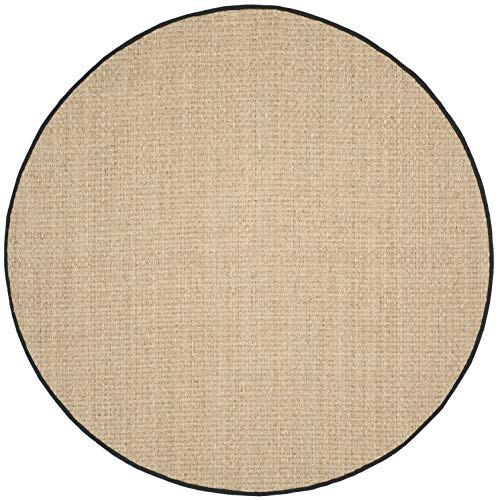 SAFAVIEH Area Rug 8' Round - Natural Fiber Collection - Large - Natural & Black, Seagrass, Basketweave Pattern with Border (NF114C) - color: Natural/Black, size: 8' (Round)