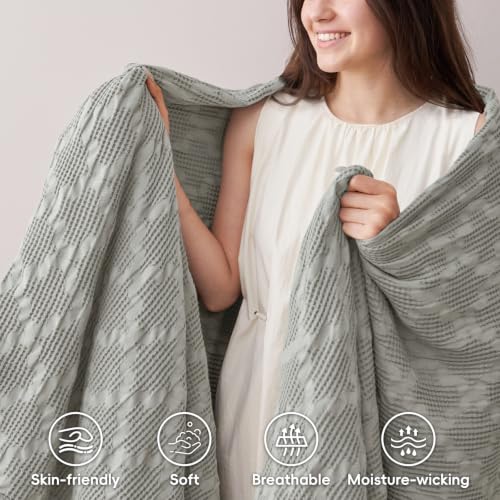 David's Home 100% Cotton Waffle Blanket Queen Size for College Dorm, Lightweight Breathable Cooling Throw for Spring Summer, Snag-Resistant, Aesthetics Home Decor for Couch Sofa Bed, Grey, 90 * 90 - color: Grey, size: Queen(90*90")