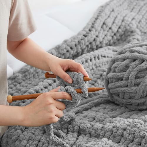 Amélie Home Chunky Knit Throw Blanket for Couch, Soft Chenille Handmade Crochet Throw Rope Knit Blanket for Bed, 40"x50", Light Grey - color: Light Grey, size: 40"x50"