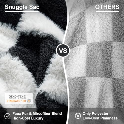 Snuggle Sac Faux Fur Throw Blanket for Couch,Black Checker Blanket, Cozy Soft Warm Blankets for Sofa, Bedroom, Living Room, Black Checker,50x60 inches - color: Black White, size: Throw(50"x60")