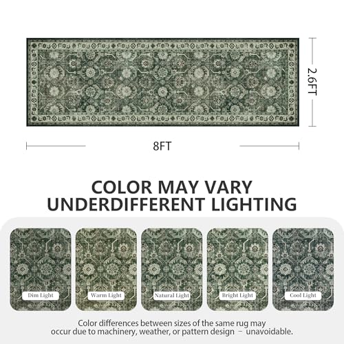 Runner Rug, Washable Non Slip Low Pile Kitchen Runner, Soft Boho Modern Rug for Hallways, Bedroom, 2'6"x 8, Sage Green - color: A-sage Green, size: 2'6" x 8' (Rectangular)