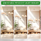 39" Boho Rattan Chandelier, 6-Light Rattan Pendant Light, Handwoven Natural Rattan, Rustic Industrial Adjustable Rattan Fixture for Dining Room, Kitchen Island & Living Room, E12 Socket - color: Hooked Arm Design