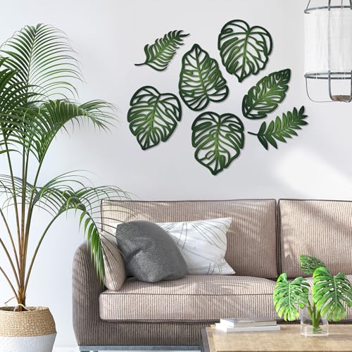 Namalu 7 Pcs Tropical Wall Decor Jungle Monstera Wall Art Boho Palm Leaf Wooden Decoration Tropical Nursery Decor Vintage Natural Monstera Leaf Plaque for Farmhouse Kitchen Bedroom Garden(Green) - color: Green