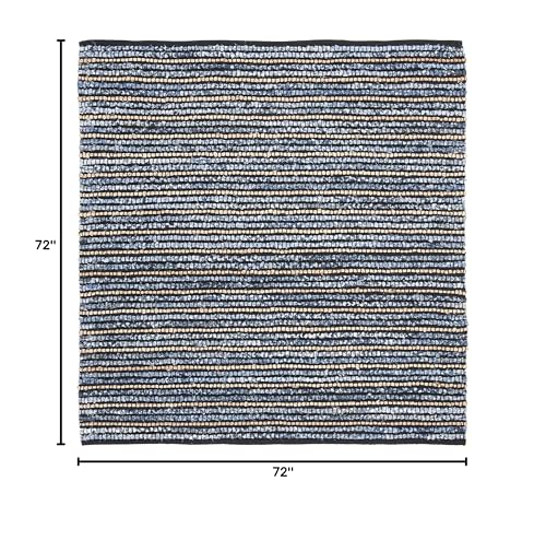 SAFAVIEH Cape Cod Collection Area Rug - 6' Square, Blue & Natural, Handmade Flat Weave Braided Jute & Cotton, Ideal for High Traffic Areas in Living Room, Bedroom (CAP363A) - size: 6' x 6' (Square)
