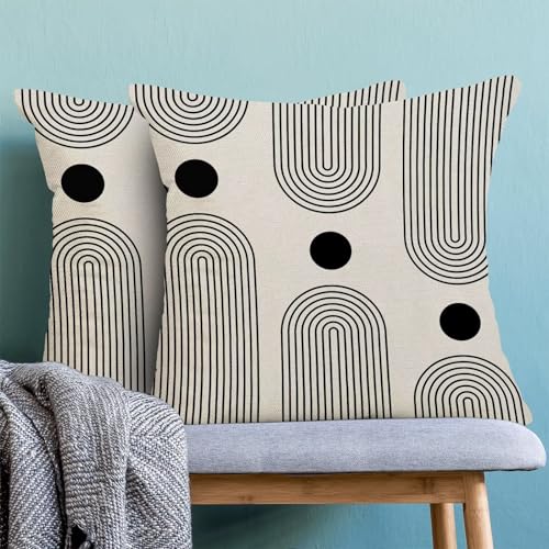 Boho Mid Century Pillow Covers 16x16 Inch Set of 2, Abstract Simple Black and White Stripe Decorative Throw Pillowcase Boho Stripe Outdoor Cushion Cover for Sofa Couch Living Room Bed Decor - color: Boho2, size: 16" x 16" (Pack of 2)