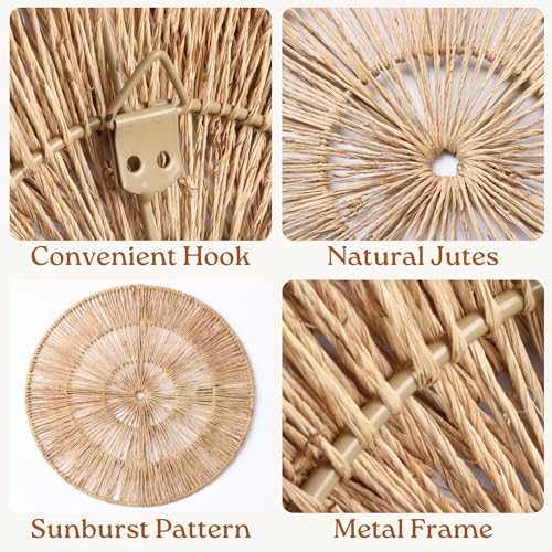 CHI AN HOME 18 Inch Boho Wall Decor – Set of 5 Woven Jute Wall Baskets, Boho Wall Art & Decorative Basket Set, Farmhouse Wall Hanging, Handwoven Wall Plates for Living Room, Bedroom – 18", 14", 11", 8", 7" - size: Set of 5 - Large