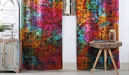 Popular Handicrafts Indian Hippie Bohemian Beautiful Tree of Life Tie Dye Mandala Curtain Panels Multi Color - color: Multi Color, size: 42"W x 100"L (Pack of 2)
