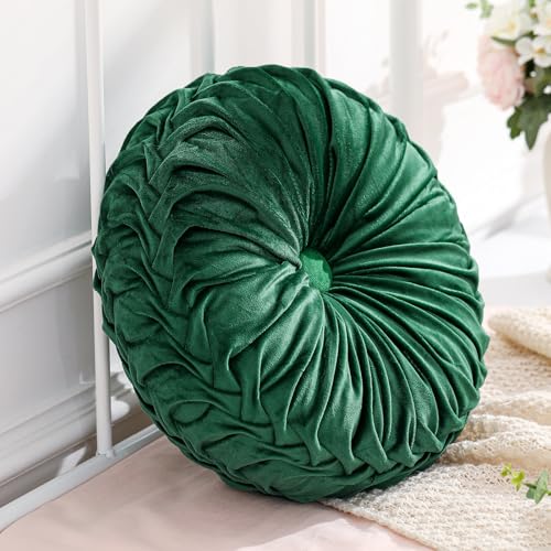Drydiet 1 Pcs Round Throw Velvet Pillows Decorative Pleated Throw Pillows Diameter Accent Pumpkin Boho Chair Cushion for Couch Sofa Home Decoration (Deep Teal,15'') - color: Deep Teal, size: 15''