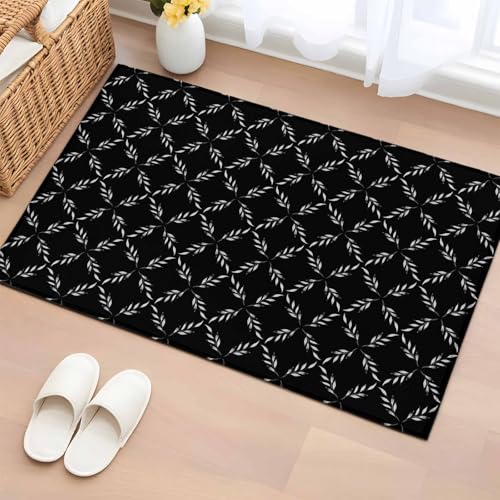 White Diamond Lattice 2x3 Small Rug for Entryway Kitchen Front Door, Black Retro Plaid Texture Washable Throw Rug Absorbent Non-Slip Indoor Floor Mat for Kitchen Entrance Dog Home Office Decor - color: Black, size: 2' x 3' (Rectangular)