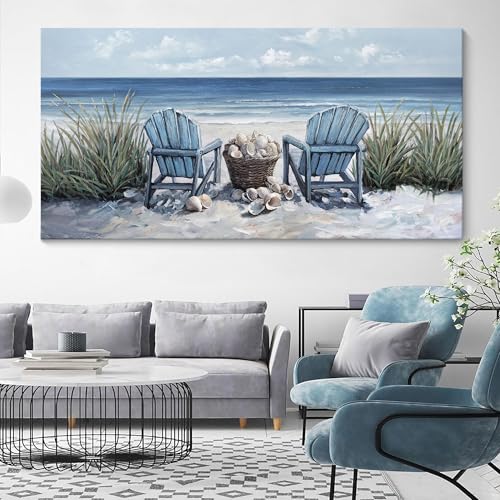 HGUAOA Coastal Wall Art - Large Landscape Wall Pictures for Living Room, Bedroom Pictures, Ocean Beach Artwork, Blue Wall Art, Above Bed Decor, Coastal Landscape Wall Decor, Beach Pinting - color: Coastal, size: 40"L x 20"W