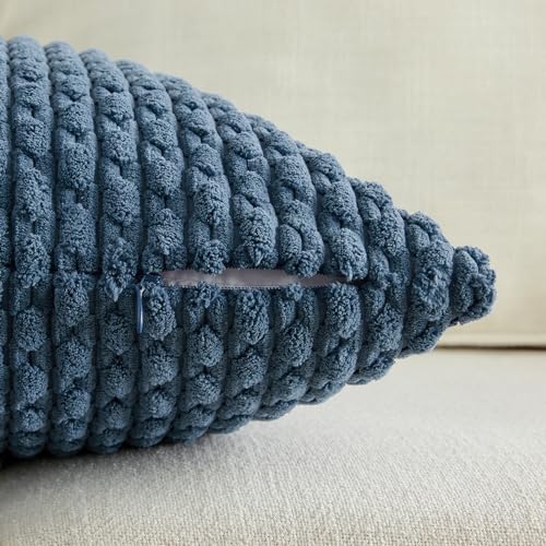 Fancy Homi 2 Packs Dusty Blue Decorative Throw Pillow Covers 18x18 Inch for Couch Bed Sofa, Modern Farmhouse Boho Home Decor, Soft Cute Plush Corduroy Cushion Case 45x45 CM - color: Dusty Blue, size: 18" x 18" (Pack of 2)