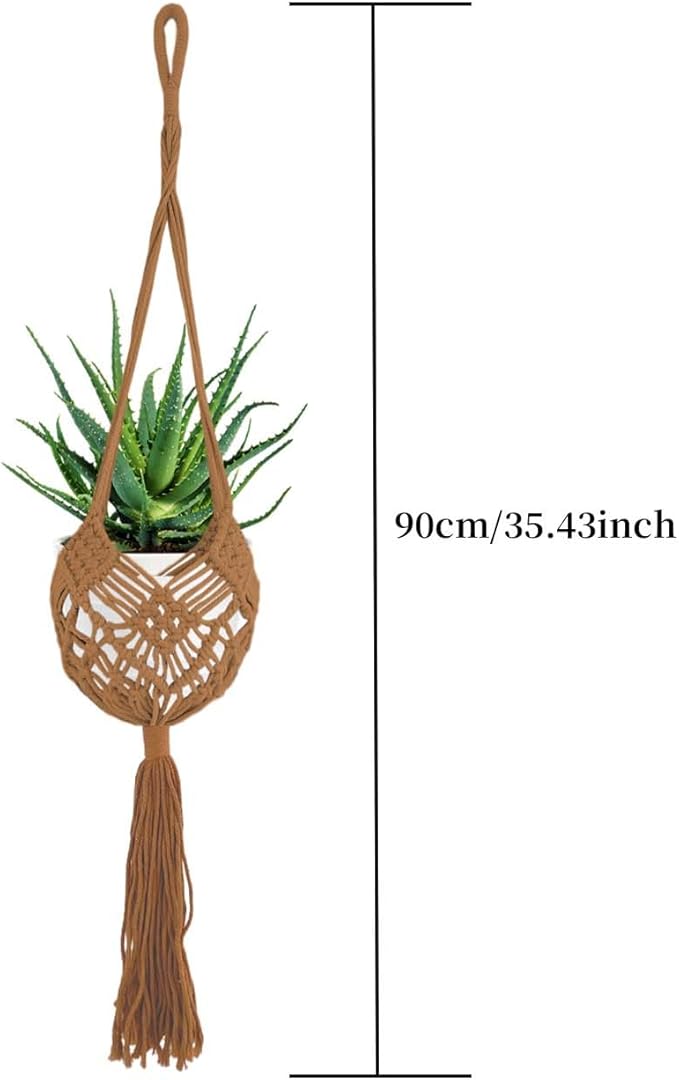 2 Pack 90CM (35inch) Extra Long Macrame Plant Hangers, up to 8 inch Pot Hanging Planter with Patterns, Premium Cotton Rope Crochet Boho Hanging Planter Basket for Indoor & Outdoor Plants (Brown)