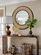 30'' Nautical Round Mirror, Black | Rattan & Metal Frame, Ship Rudder Design, Boho Coastal Wall Decor, , For Bathroom, Living Room, Dining Room, Entryway
