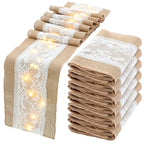 Xinnun 6 Pack Burlap Table Runner with Warm LED Lights,Rustic Lace Wedding Table Decor,Boho Farmhouse Jute Runner for Reception Bridal Shower Party(Novelty,12x108 Inches) - size: 12X108 Inches, style: Fashion