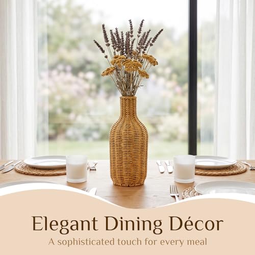 2 Pcs Woven Flower Vase 12.2 Inch Large Rustic Imitation Rattan Basket Boho Decorative Planter Farmhouse Desktop Centerpiece Vase for Living Room Office Home Wedding Decor