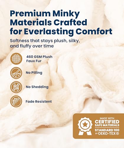 Everlasting Comfort Soft & Comfortable Ivory Faux Fur Throw Blanket for Couch - (50"x65") Minky & Fluffy Fall Blankets & Throws, Plush Fuzzy Cover for Bed, Sofa & Living Room - Cozy Home Decor - color: Ivory