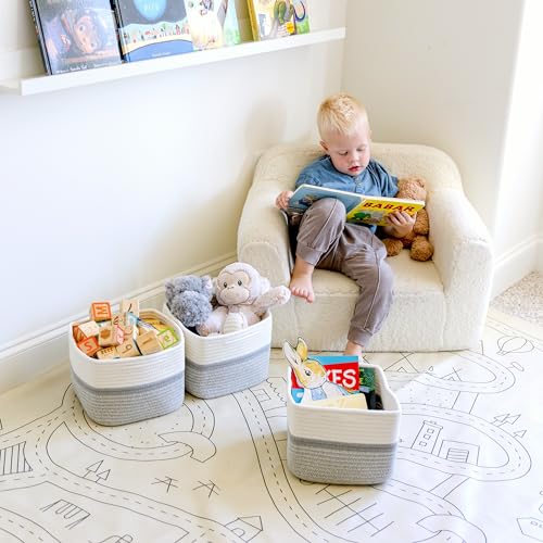 NaturalCozy Storage Cubes 9”x9”x7”Cotton Rope Woven Baskets for Organizing 3-Pack | 9 Inch Cube Storage Bin | Small Basket for Shelf Nursery, Pantry, Decorative Plant, Bathroom Closet, Toy Gift - color: Off White & Gray & Mixed Gray
