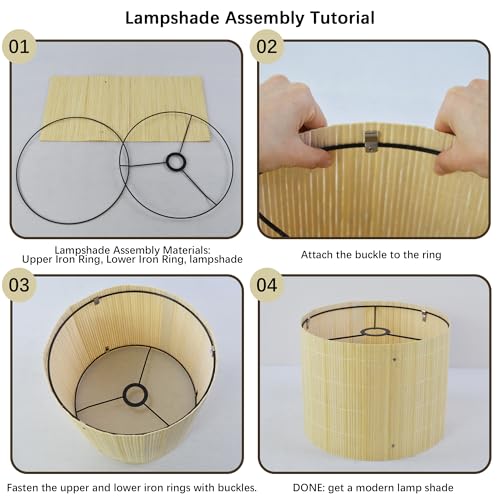 Bamboo Lamp Shade With Tropical Plants Chandelier Covers, Bohemian Farmhouse Drum Lamp Shade for Table Lamp Floor Lamp, Rustic Rattan Light Fixture for Bedroom Living Room (13x13x10 inch) - color: color7, size: 13*10
